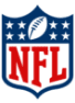 Iconic NFL logo in red, white, and blue featuring a football and stars within a shield, representing the National Football League.