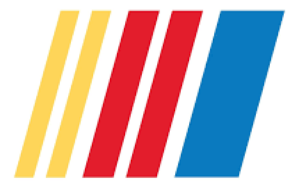 NASCAR logo with bold racing stripes in yellow, red, and blue slants, symbolizing speed and motorsports for the National Association for Stock Car Auto Racing.
